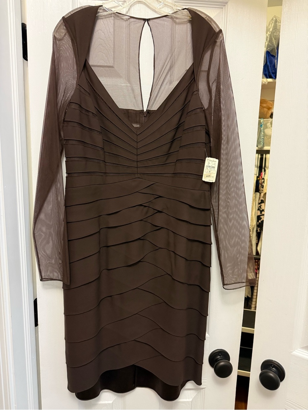 Chetta B Brown Long Sleeve Layered V-Neck Dress